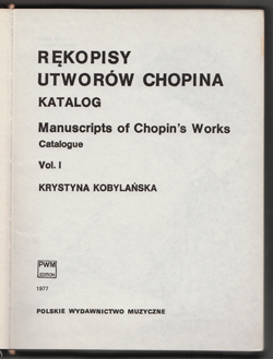 Manuscripts of Chopin's Works Catalogue